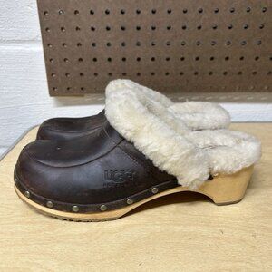 UGG Brown and Cream Shearling Clogs